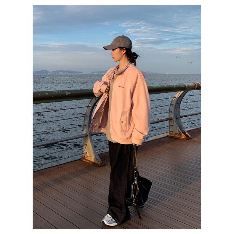 W10452-P68网图现货绒面麂皮外套格纹拼接工装休闲宽松复古夹克,男装夹克,星座1608