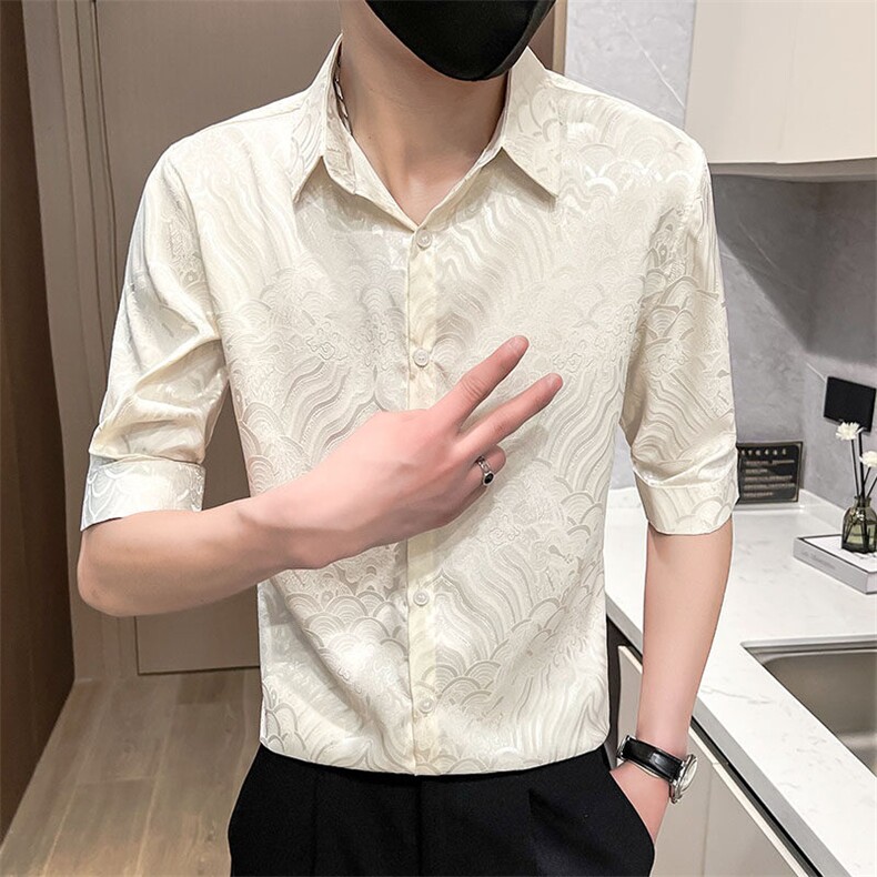 507A-CS536-P482025春夏时尚七分袖丝滑冰丝衬衫中袖衬衣,男装衬衫,星座507A（原星座306B-2）