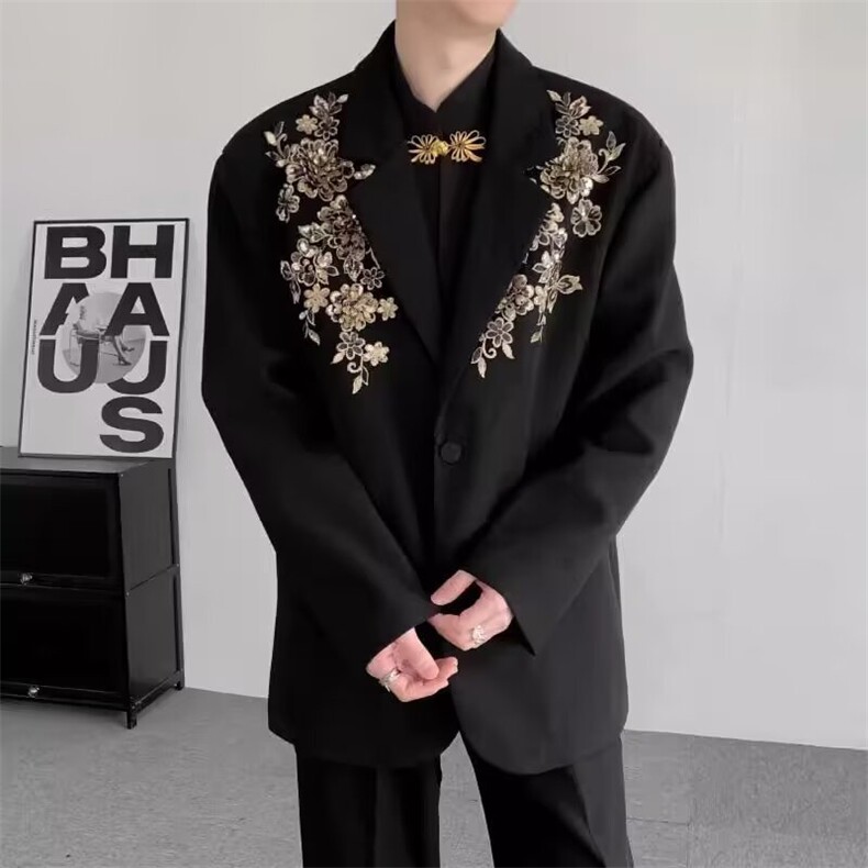 新款重工立体亮片绣花西装轻奢时尚长袖宽松气质西服外套JZ33,男装西服套装,星座516A