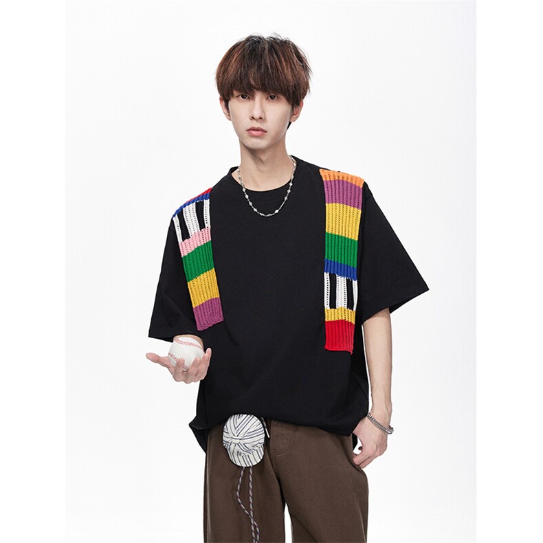 彩虹毛织撞色短袖t恤男cp143-特p40,男装T恤,电商B371