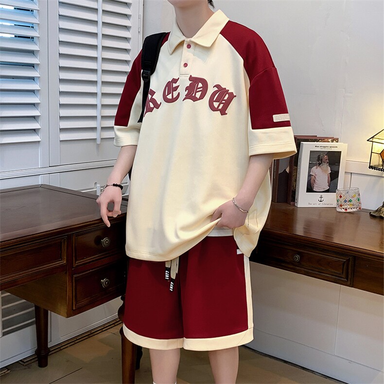 夏上新学生撞色拼接半袖套装时尚翻领Polo衫男女7805-P75控价108，男装Polo衫，电商A441-1