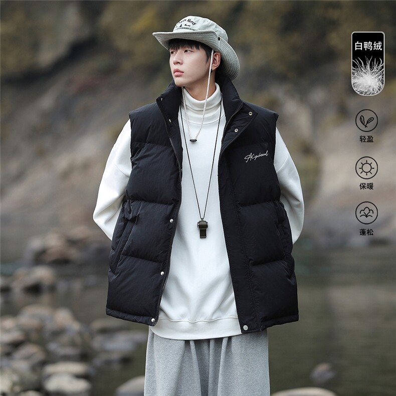 山系港风冬款白鸭绒字母印花立领羽绒服A247-MJ116特批115控168,男装背心/马甲,电商A247
