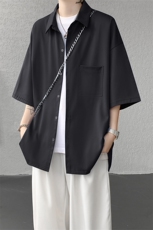 短袖衬衫男夏季新款港风宽松冰丝坠感衬衣CS8805-P35，男装T恤，星座214-3