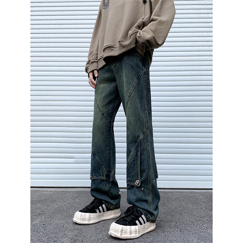 B221美式ins高街暗黑拼接直筒工装牛仔裤LK24147-P70控98,男装牛仔裤,电商B221