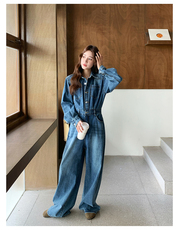 复古工装牛仔连体裤秋2025新款时尚一体式连衣裤，女装连体裤，2B193