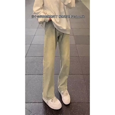 1506/Q7440/P45美式高街黄泥色水洗做旧痞帅拉链设计感直筒微喇裤，男装休闲裤，星座1506
