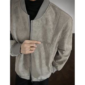 金属装饰雾霾解构大码M-5XL面层：PU皮夹克男JK78049P85控138图片