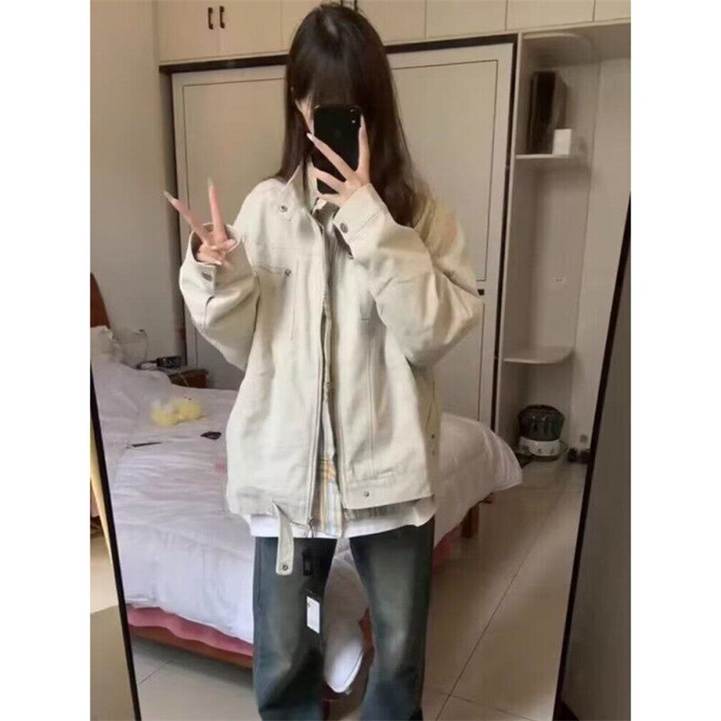 W9309-P68网图现货美式复古哈灵顿短款牛仔衣外套拉链日系宽松型,男装夹克,星座1608-2