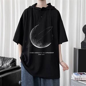 LD54246-P45 连帽短袖t恤男大码胖子带帽五分袖中袖图片