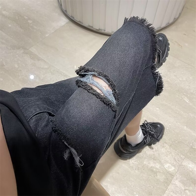 美式vibe裤子高街水洗牛仔裤男设计感小众拉链裤D2108P33,男装牛仔裤,星座1116-2