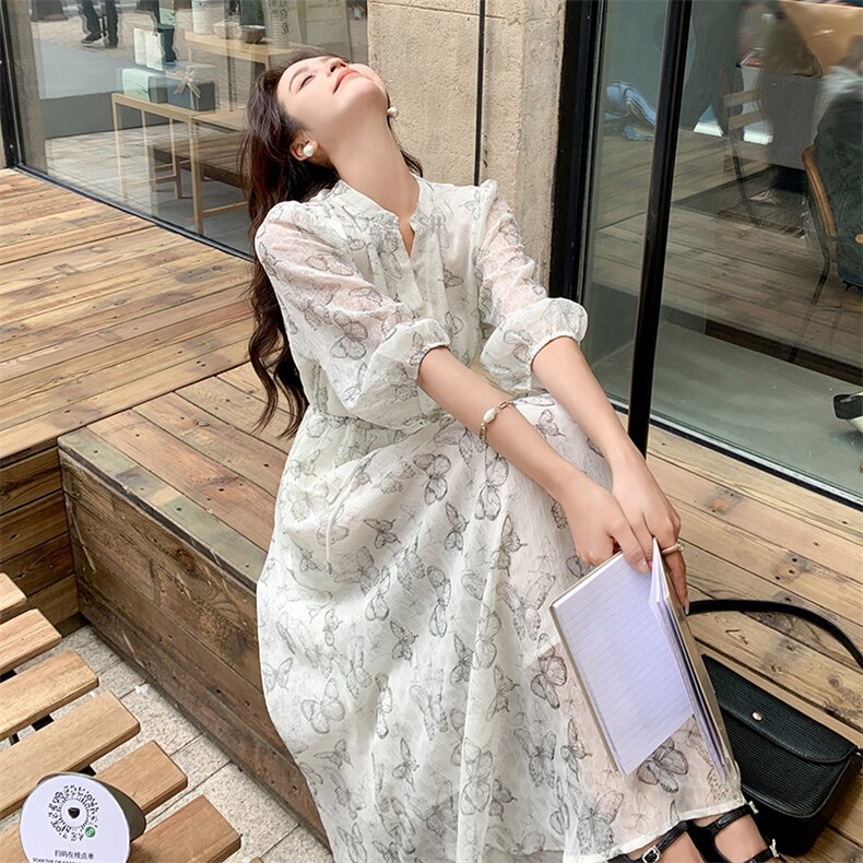 法式V领碎花连衣裙女2025春夏新款高腰显瘦惊艳绝美茶歇裙长裙子,女装连衣裙,天使之佳话