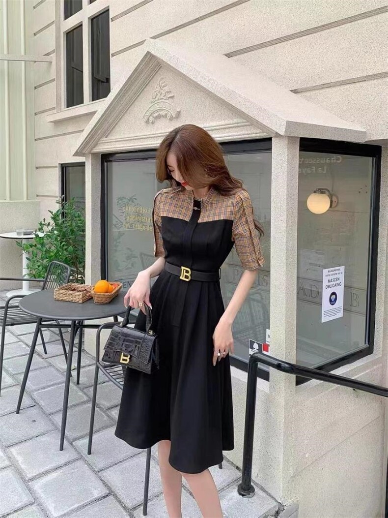 气质两色连衣裙！上款！，女装连衣裙，布丁花