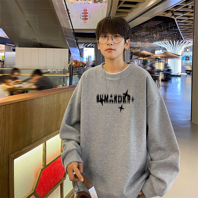 华夫格！华夫格上衣男圆领华夫格卫衣男大码长袖t恤男HY209-特P23,男装T恤,电商B367