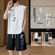 TZ126-P48风印花新款港风青少年男生无袖套装学生背心短裤，男装牛仔裤，星座507A（原星座306B-2）