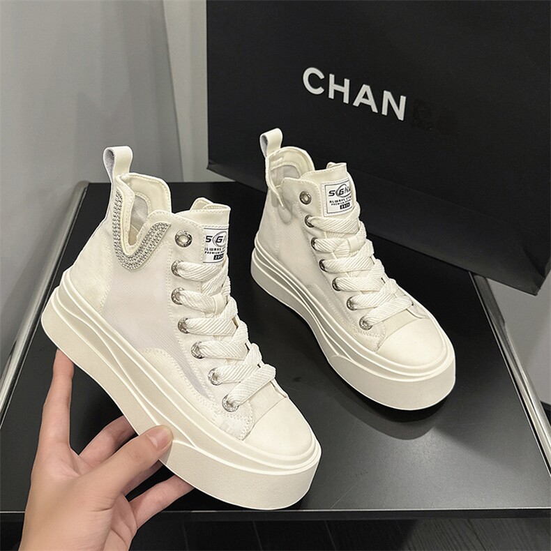 小白鞋女2023夏季新款高帮运动休闲鞋网面透气板鞋真皮百搭女鞋子，女鞋单鞋，电商A223