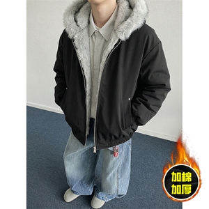 现货高品质美式高街冬季重磅狼王座山雕毛毛领棉衣男女款加厚外套,男装棉衣,电商A486