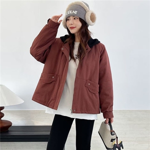 冬季加绒派克服棉衣女2025新款小个子针织连帽休闲工装棉衣外套图片