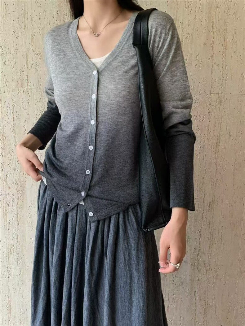 渐变水溶羊毛开衫，女装针织衫/毛衣，旭友羊绒