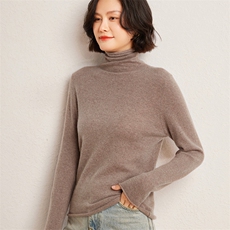 秋冬季35%羊绒65%羊毛休闲百搭12针平面堆堆领羊绒衫，女装羊绒衫，广悦羊绒