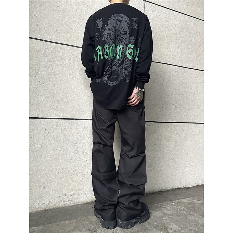 B221 美式ins街头hiphop刺绣宽松褶皱休闲裤子 LK23123-P60 控78图片