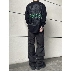 B221 美式ins街头hiphop刺绣宽松褶皱休闲裤子 LK23123-P60 控78图片
