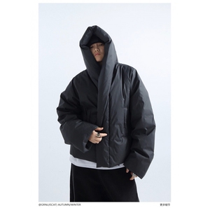 WT122-P135 男女同款磁吸门襟立体蓬松充棉廓形连帽短棉服 网图图片