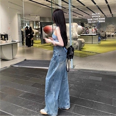 美式高街水洗弯刀牛仔裤女2025秋季新款高腰宽松显瘦痞帅阔腿裤，男装牛仔裤，星座1210-1