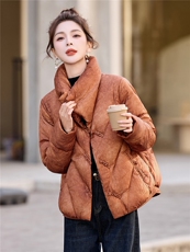 现货！复古新中式刺绣羽绒服女无帽立领设计感短款保暖白鸭绒上衣，女装羽绒服，沐七七