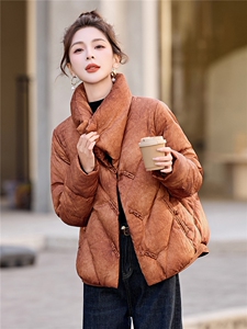 现货！复古新中式刺绣羽绒服女无帽立领设计感短款保暖白鸭绒上衣图片