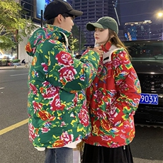 A1情侣装东北大花羊羔毛棉衣保暖防寒风汉服团队服可脱卸帽，男装棉衣，星座115A(原星座507）