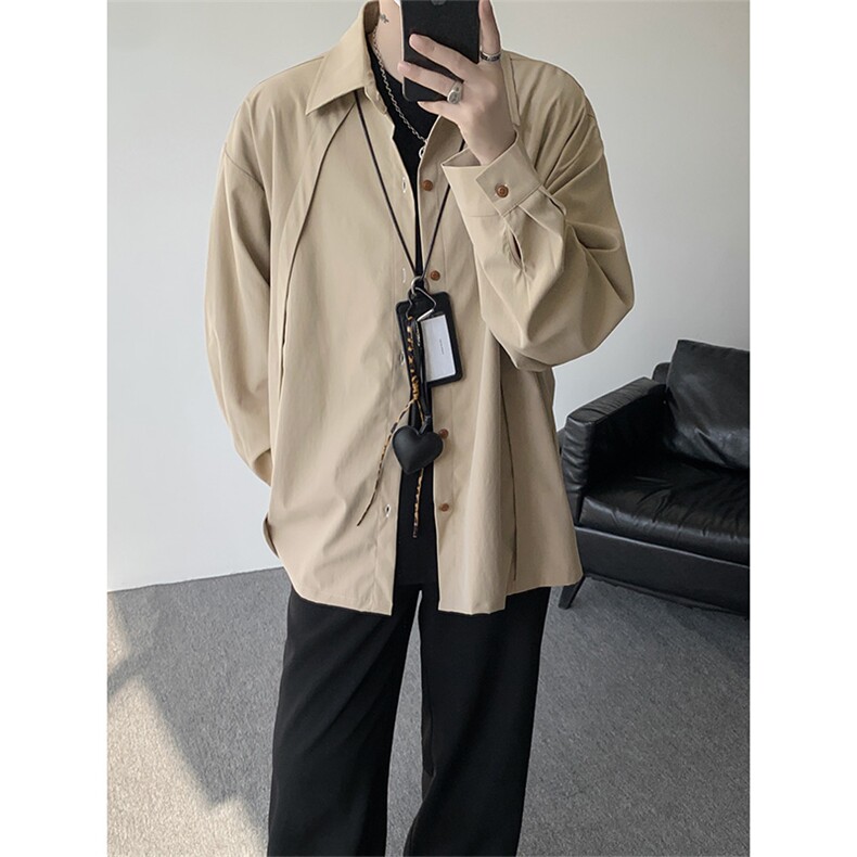 CS1159-特P33 控58 秋季潮流大码拼接高级感痞帅衬衫宽松外套男图片