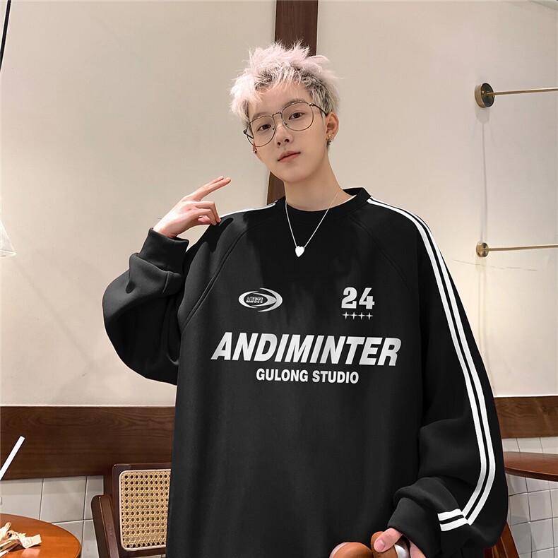 25港风新款320G珠地条纹织带拼接插肩袖圆领卫衣B905P48控68，男装卫衣，电商A247