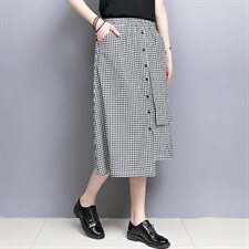 腰薄款短裤格子半身裙2025年夏季不规则文艺休闲时尚潮流舒适，女装半身裙，风姿绰