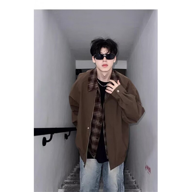J9984-P70美式复古vintage假两件翻领短款棒球服夹克,男装夹克,星座617A-2