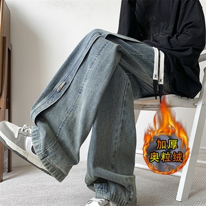 黑色休闲牛仔裤男秋季水洗做旧直筒裤复古宽松显瘦cleanfit弯刀裤图片