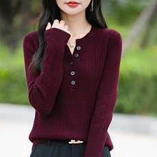 时尚百搭女士秋冬简约针织衫纯色休闲长袖毛衣显瘦修身款，女装针织衫/毛衣，佳绒包芯纱店