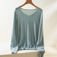 优雅气质V领羊绒打底衫简约百搭显瘦长袖毛衣，女装羊绒衫，三莲羊绒