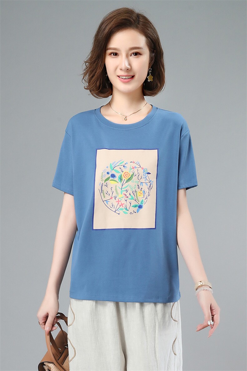 短袖直筒圆领2021年夏季潮流韩版显瘦印花T恤,女装T恤,小林双子