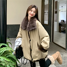 设计款两面穿翻毛领派克服女2025冬季新款巨好看加绒加厚皮草外套，女装派克服，2C159