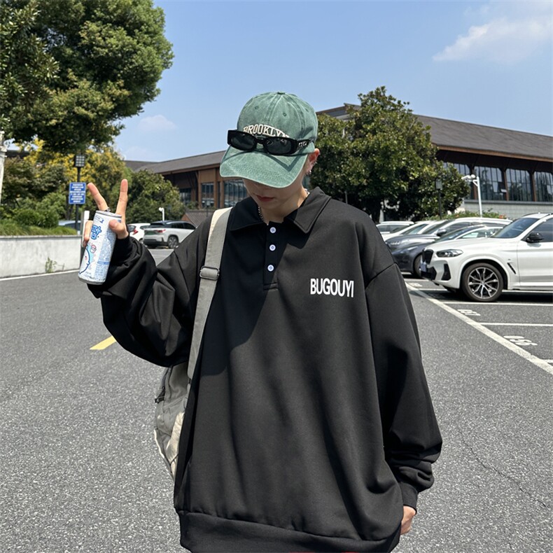 POLO衫男韩版潮流字母高街帅气2023秋冬新款ins宽松外套WB136-P38,男装Polo衫,星座412-2