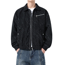 克男秋季新款外套灯芯绒青年潮流印花翻领单夹克衫现货，男装夹克，星座1508