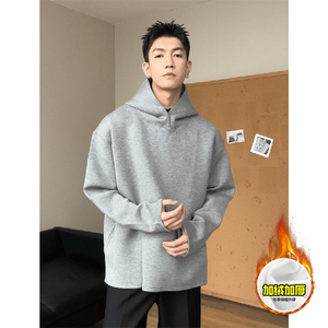 480G重磅加绒硬挺boxy男女秋冬美式高街结构一粒扣连帽卫衣厚外套图片
