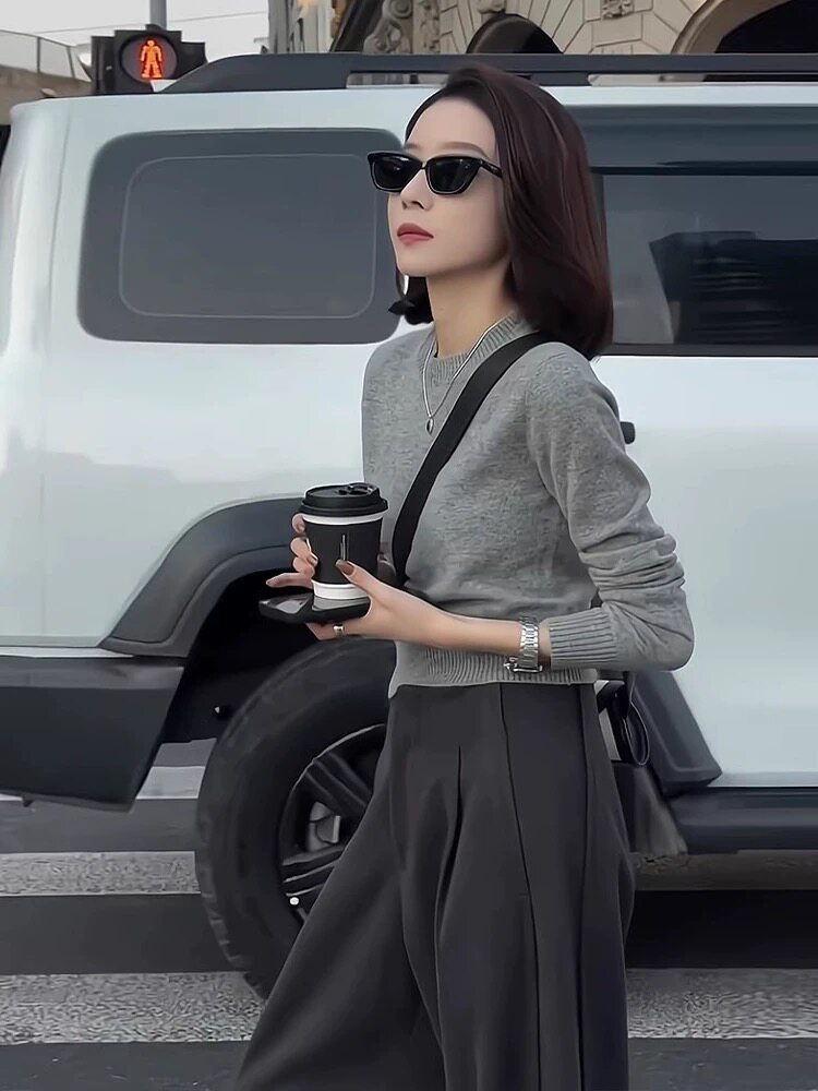 新款女装圆领百搭宽松羊毛衫羊毛时尚保暖上衣,女装羊毛衫,恩泰羊绒
