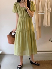 法式泡泡袖连衣裙夏季设计感众温柔高级感初恋裙子，女装连衣裙，香丽迪1