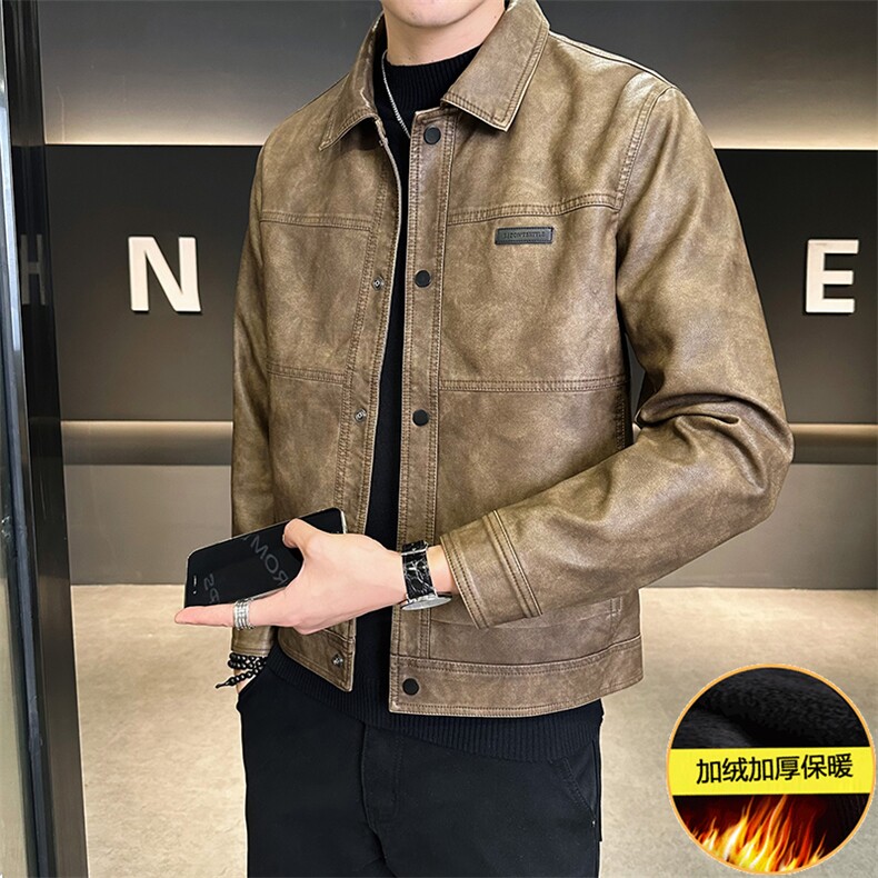 加绒皮衣男秋冬季2025新款美式复古潮牌皮夹克A313-5826-1-P145,男装夹克,电商A313