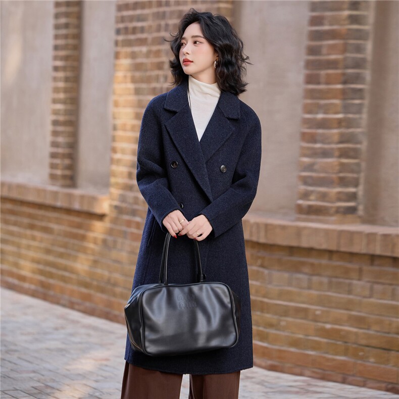 2025年冬季新款时尚双面绵羊毛翻领大衣外套女,女装双面呢大衣,美沁