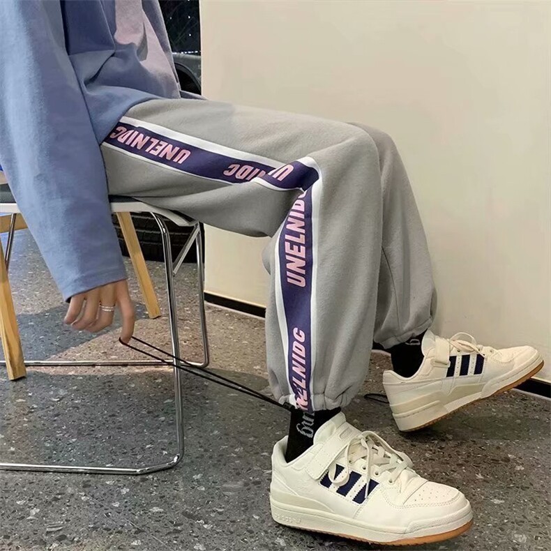 新款设计超火2021嘻哈裤男士ins串标裤灰色街头束脚裤K1173-P28,男装休闲裤,星座512-4