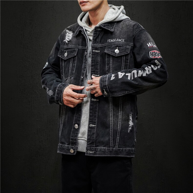 jk818-p80M-5XL黑墙ins牛仔夹克绣花破洞大码男日系CITYBOY,男装夹克,星座103A