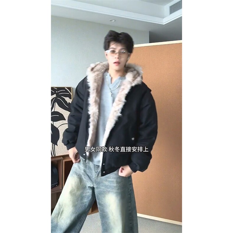 现货高品质美式高街冬季重磅硬挺短款座山雕毛领棉衣男女加厚外套,男装棉衣,电商A486-1
