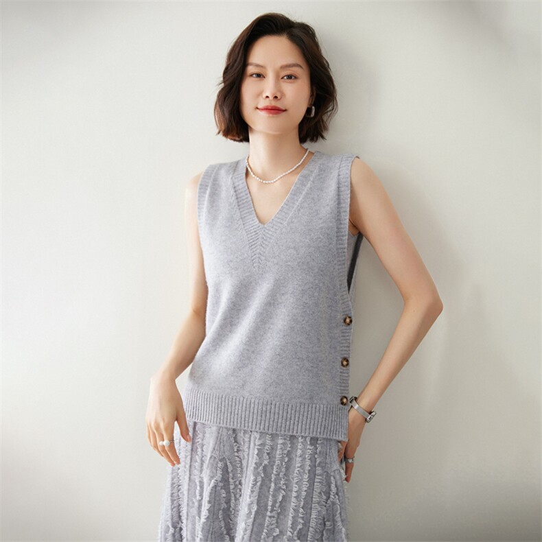 时尚百搭双V领羊绒马甲女款显瘦气质外套,女装马甲,迎冬羊绒